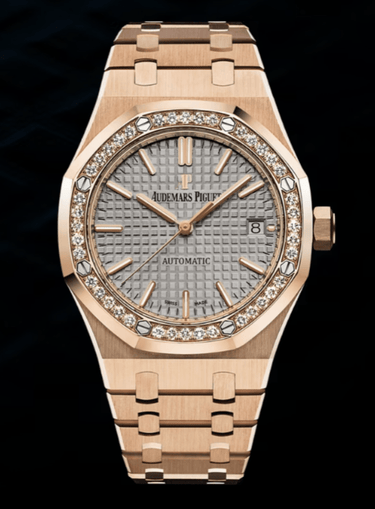 Audemars Piguet Royal Oak Lady 37mm Rose Gold Diamond Bezel Grey Dial 15451OR.ZZ.1256OR.02 - WatchesOff5th